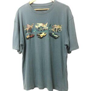 Joe Marlin Graphic Tee Vintage Ford Mustang Men's Size L 100% Cotton Dusty Blue